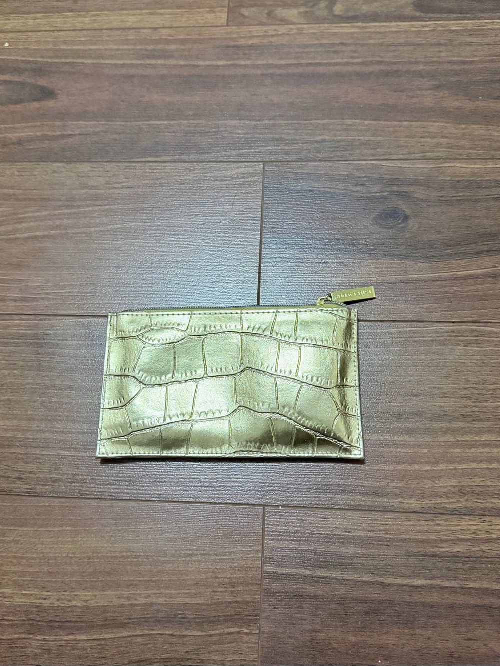 Estee Lauder Metallic Gold Croc-Embossed Zip Pouch
